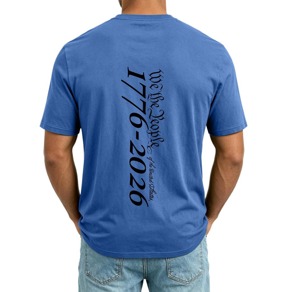 Men’s V Neck Short Sleeve T Shirt with 1776 Print Casual Loose Fit Top with Chest Pocket Suitable for Everyday Wear