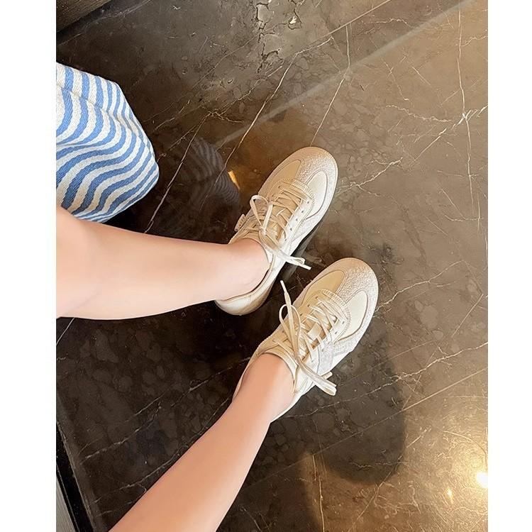 2025 new round head color matching lace-up casual sports shoes low-top flat baseplate shoes casual versatile breathable German training shoes