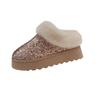 Fashion Winter New Round Toe Deep Mouth Sequin Wool Warm Non-Slip Wear-Resistant Flat Slippers