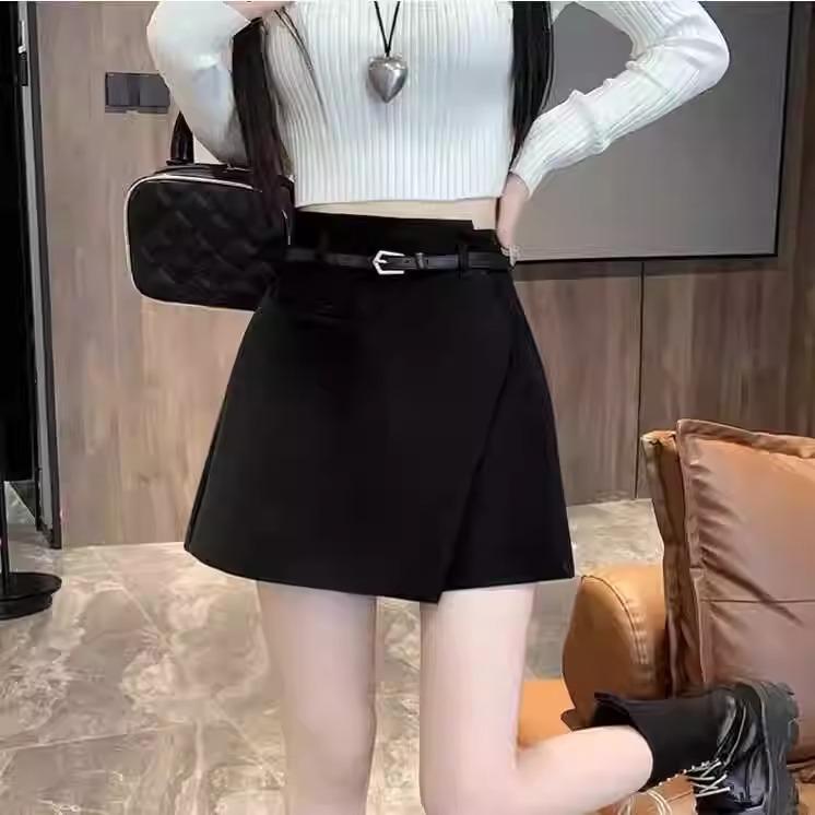 

Неправильная серая миди-юбка - Женские маленькие кюлоты А-силуэта с высокой талией для осени/весны 3XL