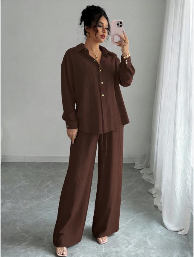 Spring Fashion Plus-Size Women's Two-Piece Set: Linen-Style Shirt & High-Waisted Loose Pants