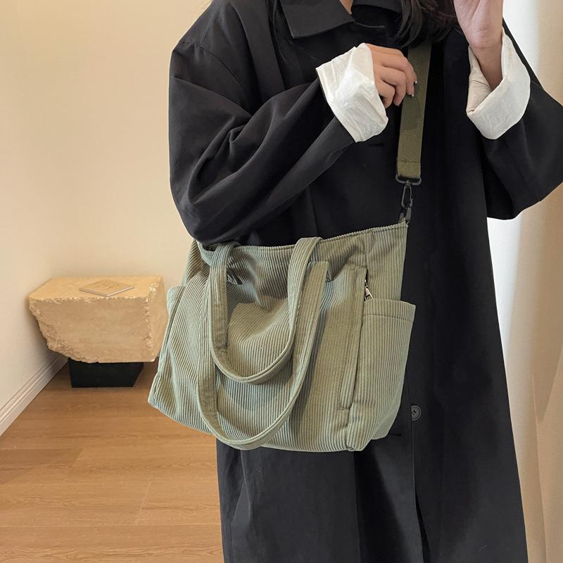 Corduroy Handheld Cloth Bag Tote Bag Large Capacity Simple Shoulder Bag Female Commuter Leisure Student Versatile Messenger Bag