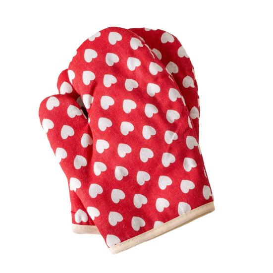 Thickened Cotton Oven Mitts with Heart Print Heat-Resistant Baking Gloves for Microwave Grill & Cooking Non-Slip Breathable Kitchen Essential