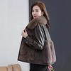 Women's Winter Fleece Lined Faux Leather Jacket, Loose Fit Parka Coat with Fur Collar