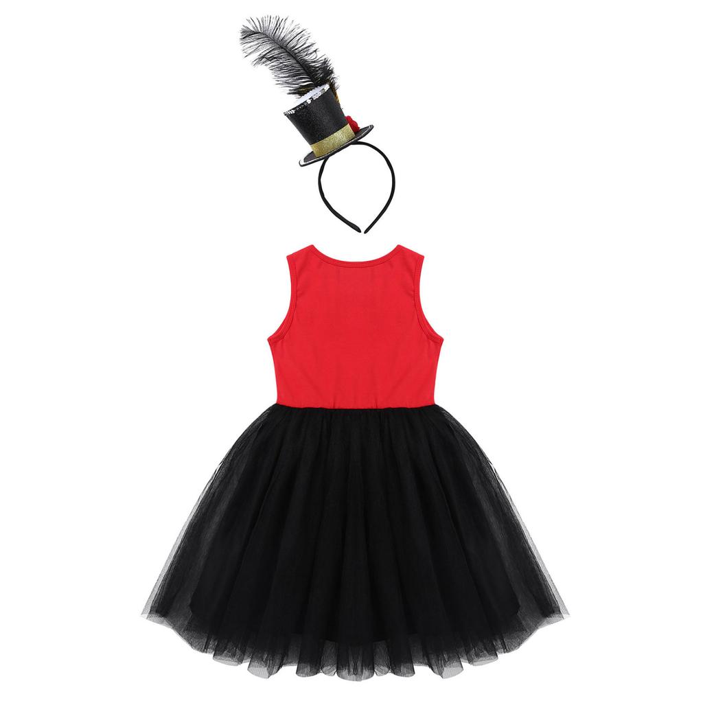 Kids Girls Sleeveless Bowtie Mesh Tutu Dress For Halloween Christmas Cosplay Birthday Party Fancy Dress Up