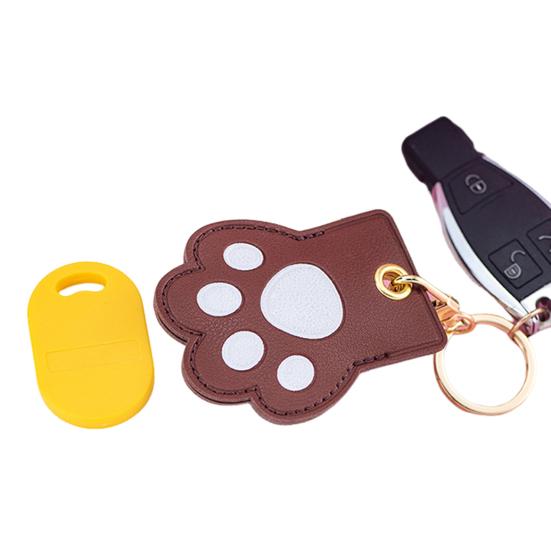 Cat Paw Shaped Pet Hair Keychain Faux Leather Pet Fur