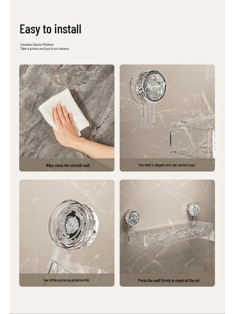 Punch-Free Suction Cup Bathroom Shelf - Wall-Mounted, Corrugated Washroom Storage Rack