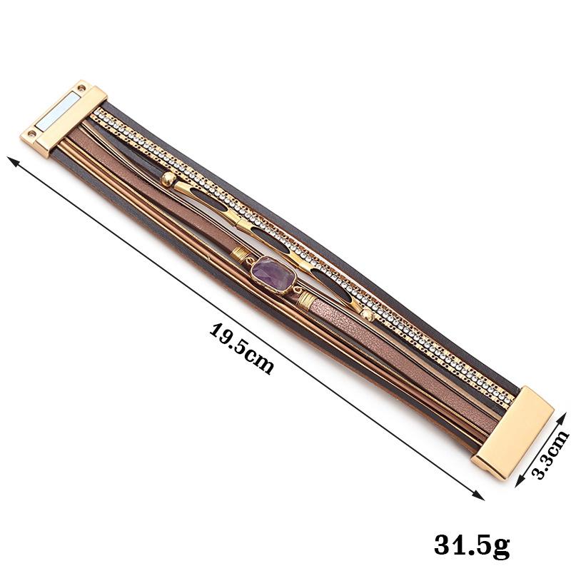Crystal Magnet Buckle Leather Bracelet Woven Multi-layer Bangle Jewelry Accessory