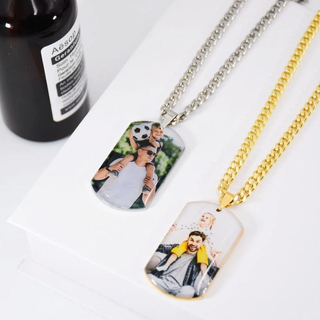 Custom Uv Color Photo Dog Necklace Pendant Back Engraved Name Cuban Stainless Steel Unisex Necklace Shopify Dropshipping