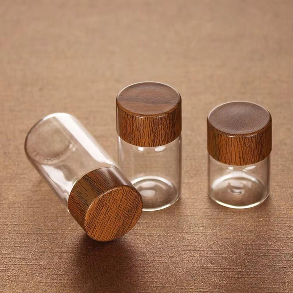 6PCS Transparent Wooden Lid Mini Glass Bottles Food Grade Small Spice Jars Mini Tea Bottle  Jewelry