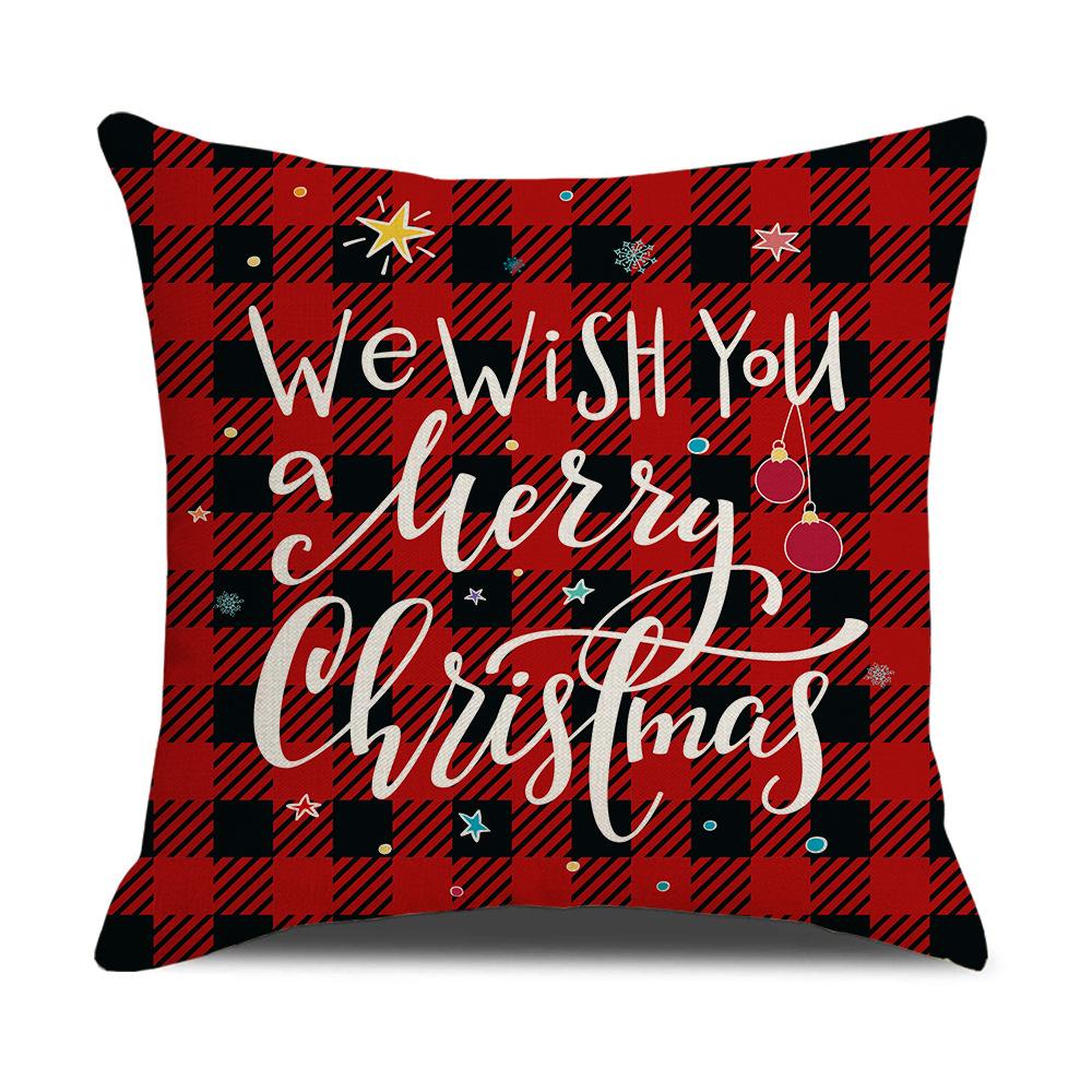 Christmas Pillow Cover Cartoon Plaid Print Cushion Cover Office Sofa Pillow Cover Home