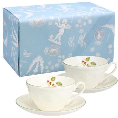 Wedgwood Official Wedding Gift Festivity Raspberry Pair Teacup Wedding Gift for the Bride and Officially Imported Wrapping & Saucer, 250ml,