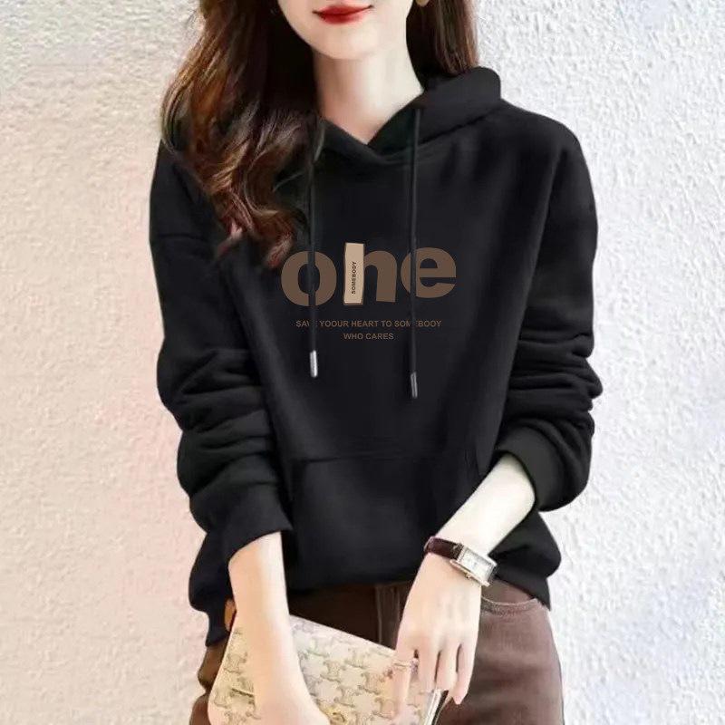 Women's Pure Cotton Bear Print Hooded Pullover Sweatshirt, Long Sleeve, Niche Design, New Spring & Autumn Style