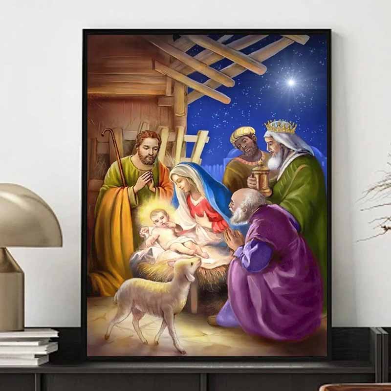 Diamond Nativity Painting Nativity of Jesus In A Manger Themed Religious Painting DIY Kit Adult Arts and Crafts Home Decor and Gift