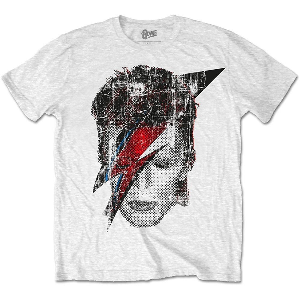 David Bowie Halftone Flash Face Slim Fit T-shirt Large White Unisex T-Shirt L