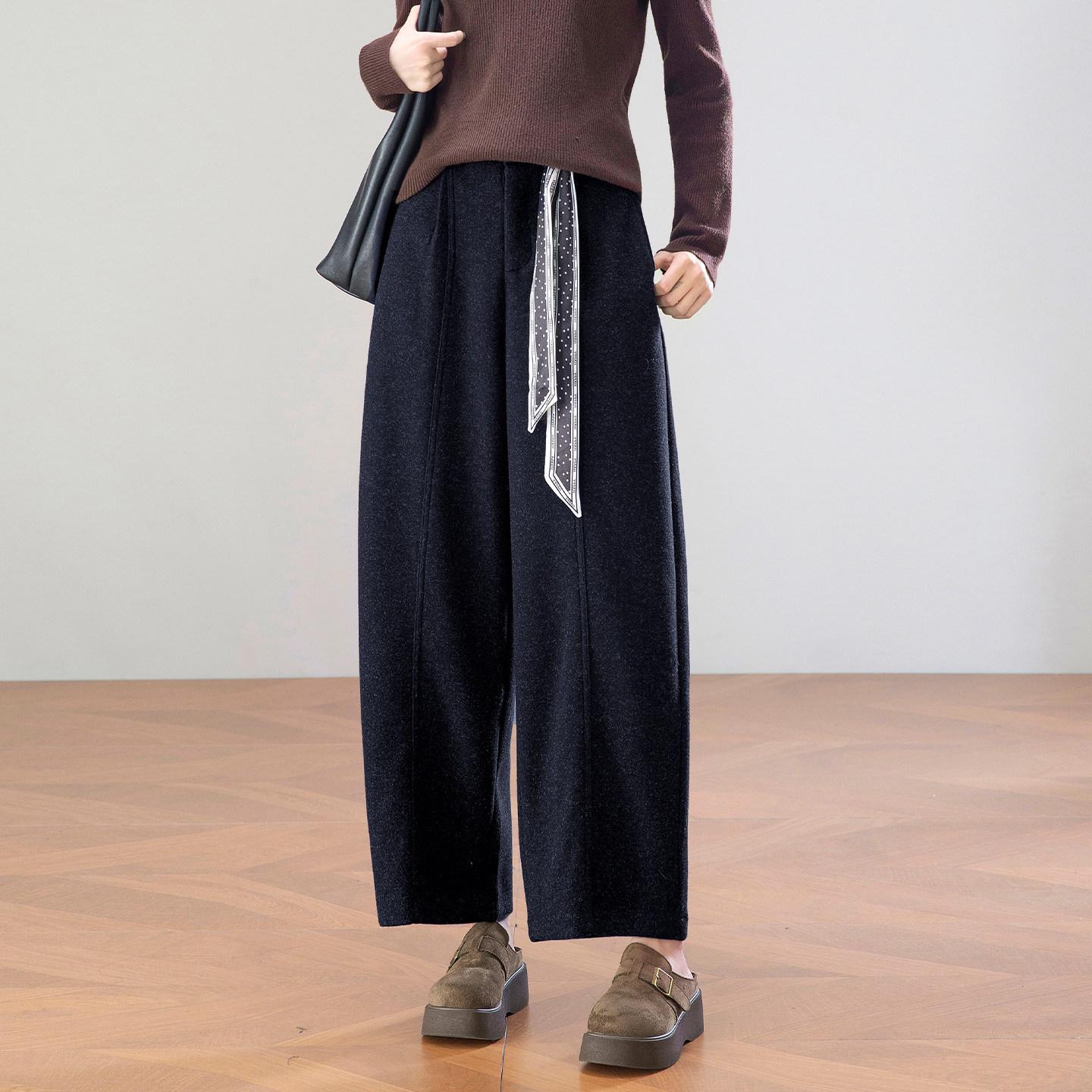 

Women s Winter Woolen High-Waist Harem Pants - Petite, Loose, Slimming, Cropped Wide-Leg Style 2025 29 синий