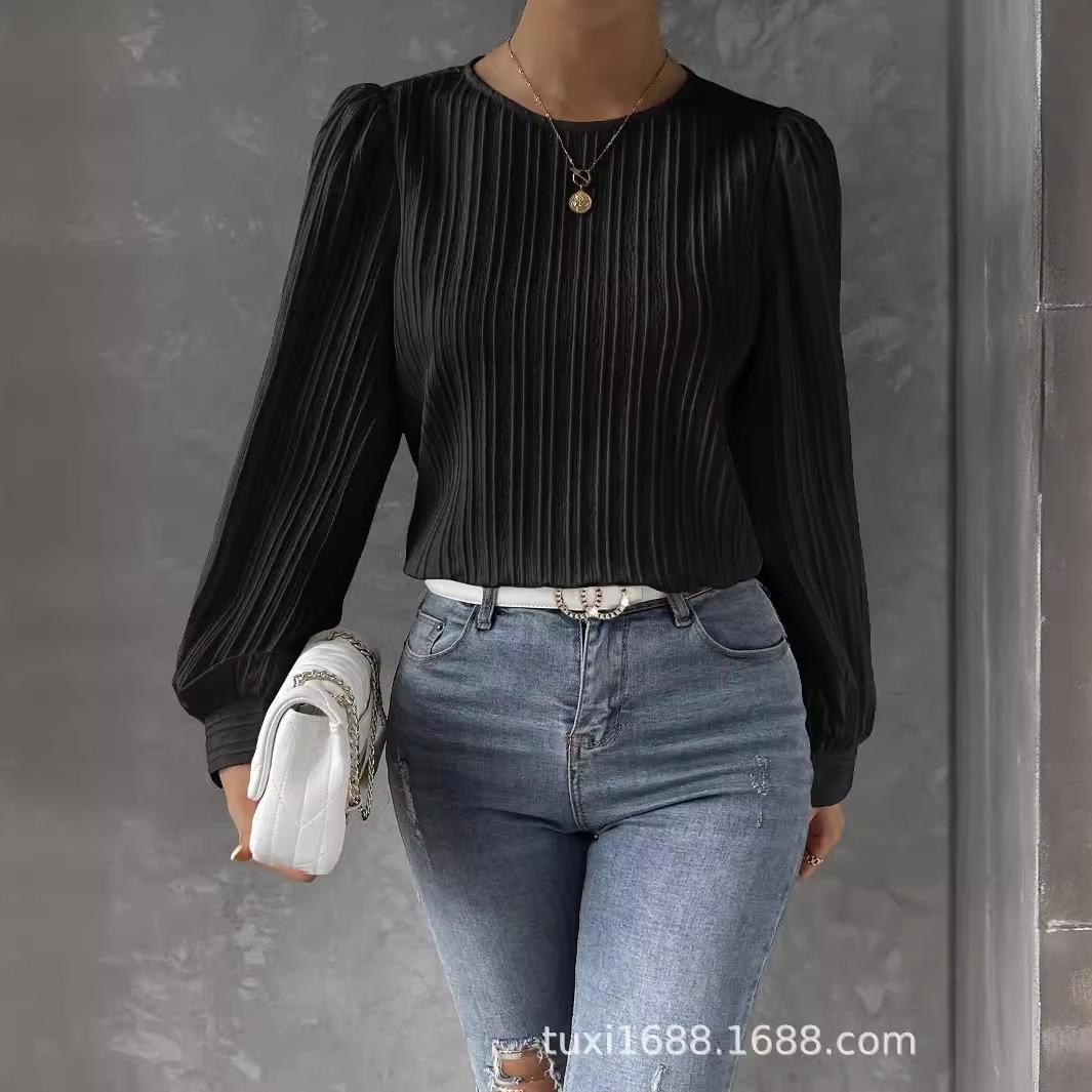 

Женская рубашка свободного кроя с рукавами-фонариками в европейском и американском стиле Small чёрный