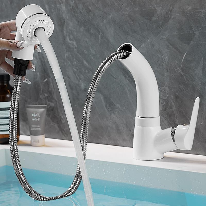 360° Rotate Mixer Tap Basin Faucet Deck Mount HotandCold Sink Sprayer Stretchable Bathroom Faucet 2 Ways Bathroom Crane Faucets