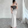 European-American Gradient One-Shoulder Bodycon Maxi Dress