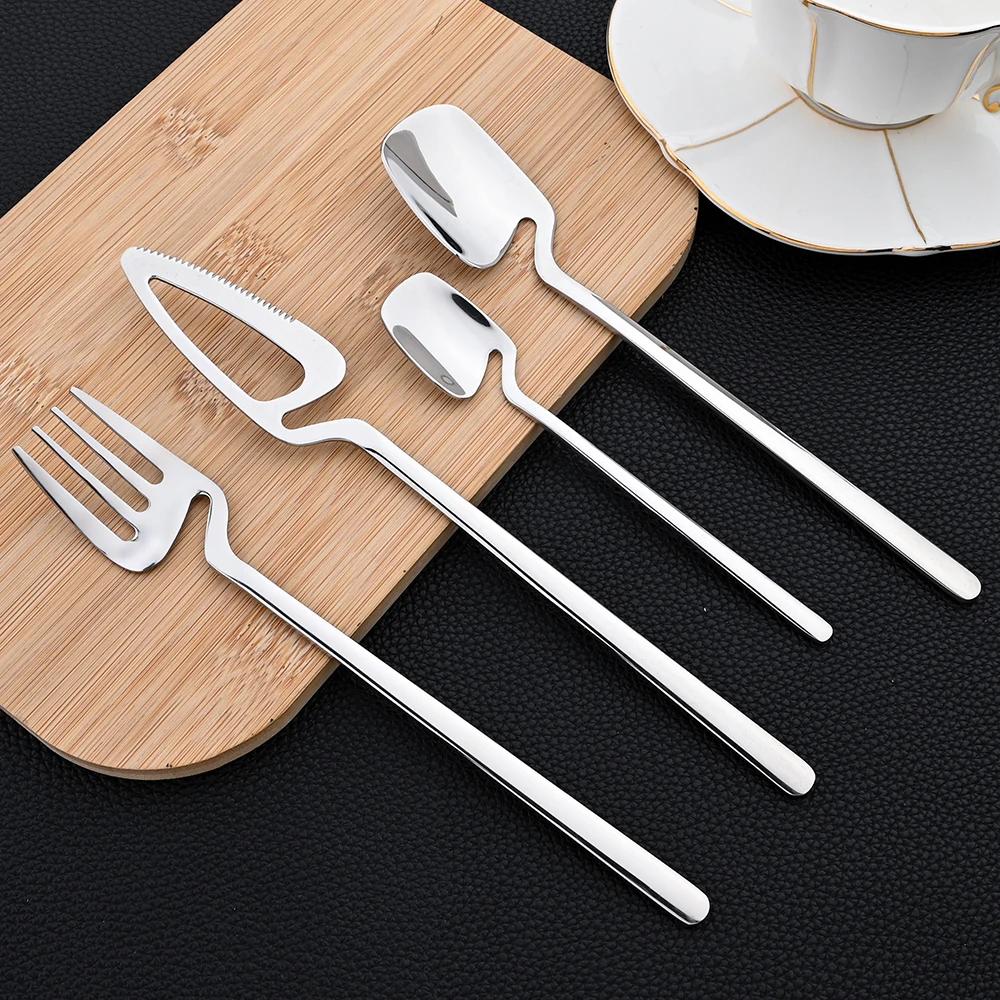 16Pcs Dinnerware Set Stainless Steel Cutlery Set Dinner Knife Fork Spoon Set Kitchen Flatware Western Tableware Party Set
