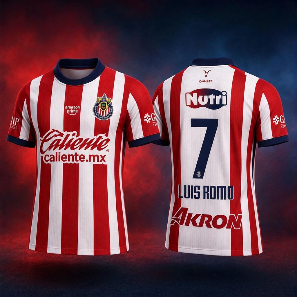 2026-27 Guadalajara Chivas Luis Romo 7# Football Jersey 3D Sports Football T-shirt Breathable Quick Dry Clothes Family Kids Tees
