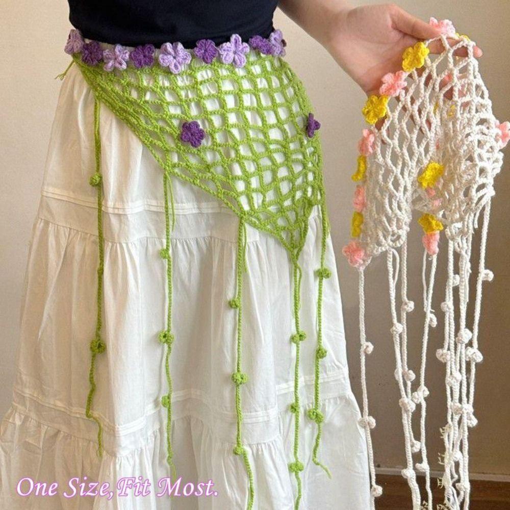 Floral Crochet Triangle Scarf Hip Scarf Mesh Headscarf New Flower Headscarf  Skirt Decor