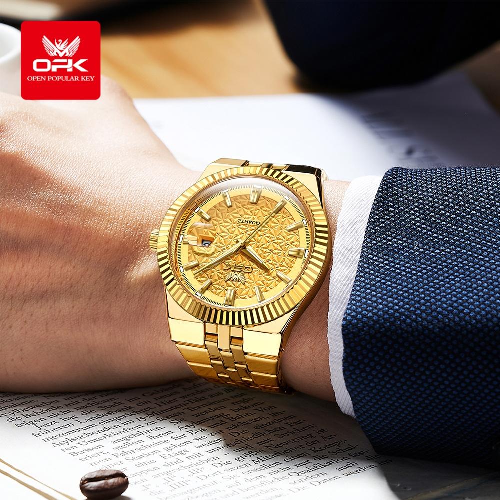 OPK 6073 Top Brand Men’s Quartz Wristwatch Stainless Steel Waterproof Auto Date Luxury Gold Watch for Man High Quality