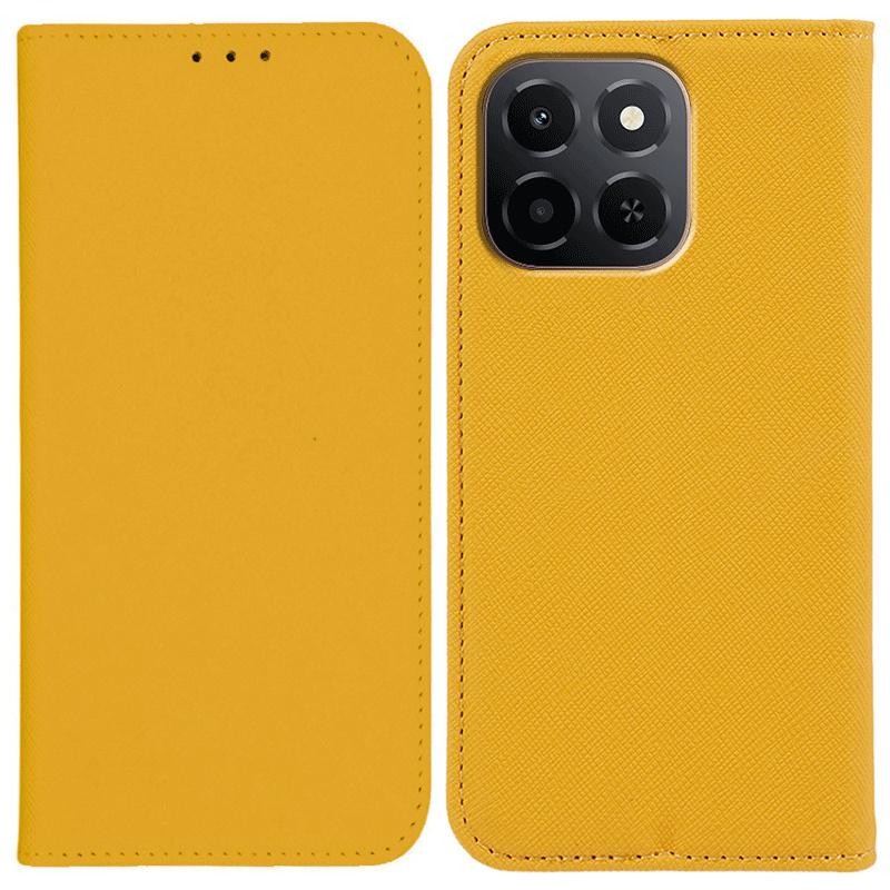 

For Honor X6c 4G Case Cross Texture Leather Phone Cover Hidden Magnetic Yellow
