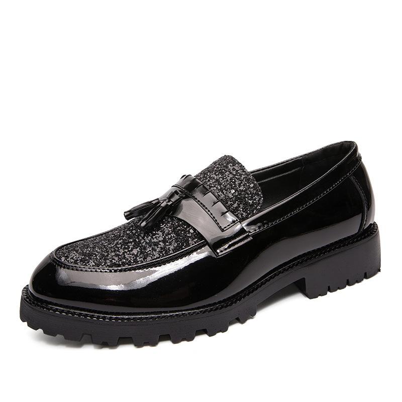 

Summer men s shoes British trend casual leather shoes men s patent leather glossy youth Korean version trendy hairstylist trendy shoes men 38