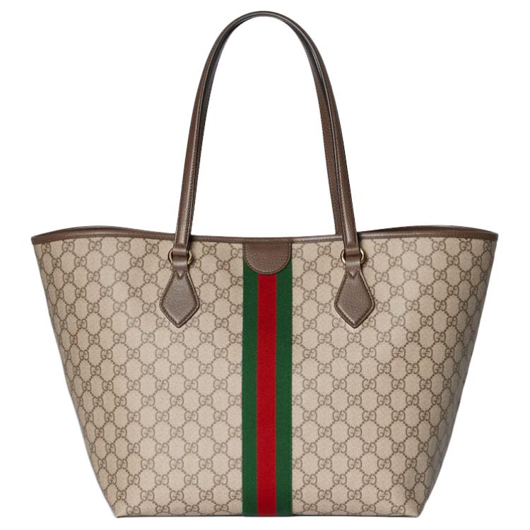 Gucci Ophidia Classic Double G Logo Canvas Tote Bag Women Tote Bags Beige Dark-Brown 836829-FAE0J-9867