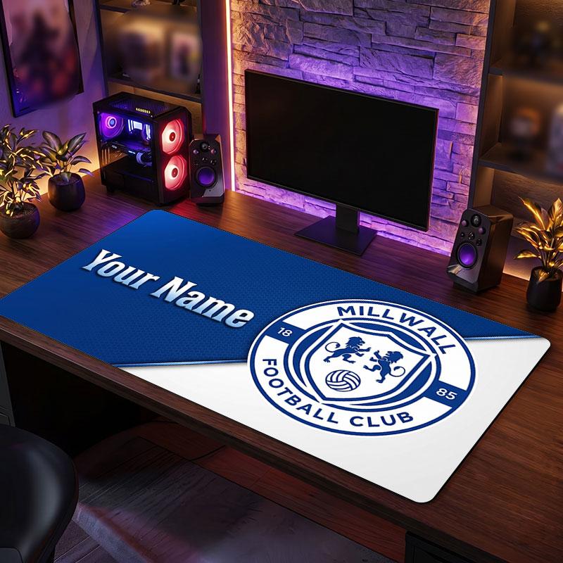 Millwall FC Custom Large Mouse Pad, Personalized Name Text Print, Football Logo Non‑Slip Desk Mat Gaming Gift