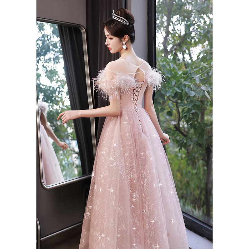 Evening dress women's 1011 new light luxury niche style adult ceremony Mori pink fugitive princess birthday wedding dress