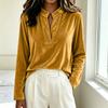 Women's Color Velvet V-Neck Loose Fit Casual Top for Fall Winter