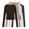 Women Crew Neck Fitted Long Sleeve Semi Sheer T-shirt