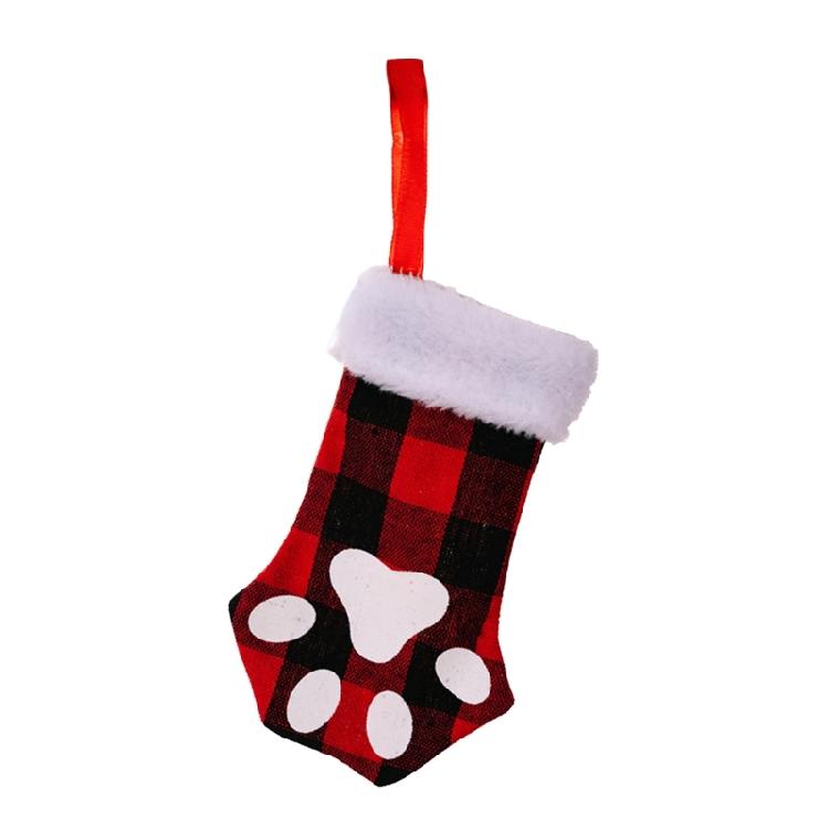 Christmas Cute for Cat Paw Plaid Tree Stocking Family Gather Party Decor