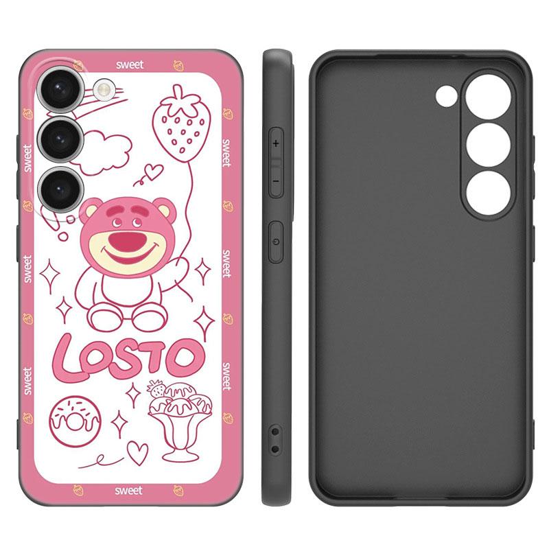 L-Lotso S-Jahodový medvídek Černý silikonový kryt na telefon Pro Samsung Galaxy S23 S21 S20 FE S24 S22 Ultra S10E S10 S9 S8 Plus