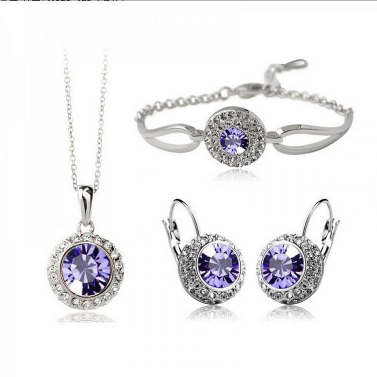 1 sett/4 stk (Kjede + Øredobber + Armbånd) Elegante smykkesett for kvinner Mote Allsidig Rund Krystall Tredelt Sett