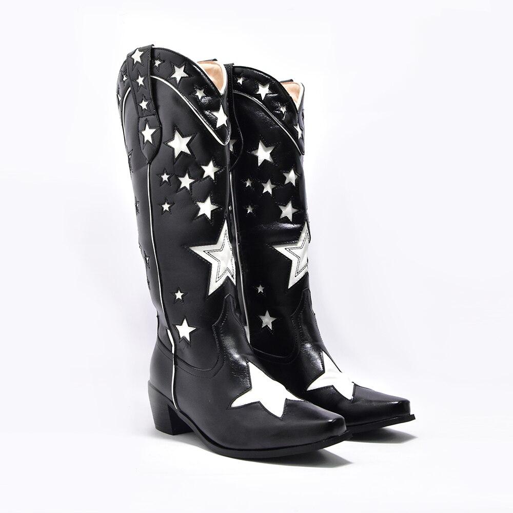 Fashion IPPEUM Western Cowboy Boots For Women Firebird Embroidery Leather Knee High Boot Country Western Brown Cowgirl Shoes Plus Size44