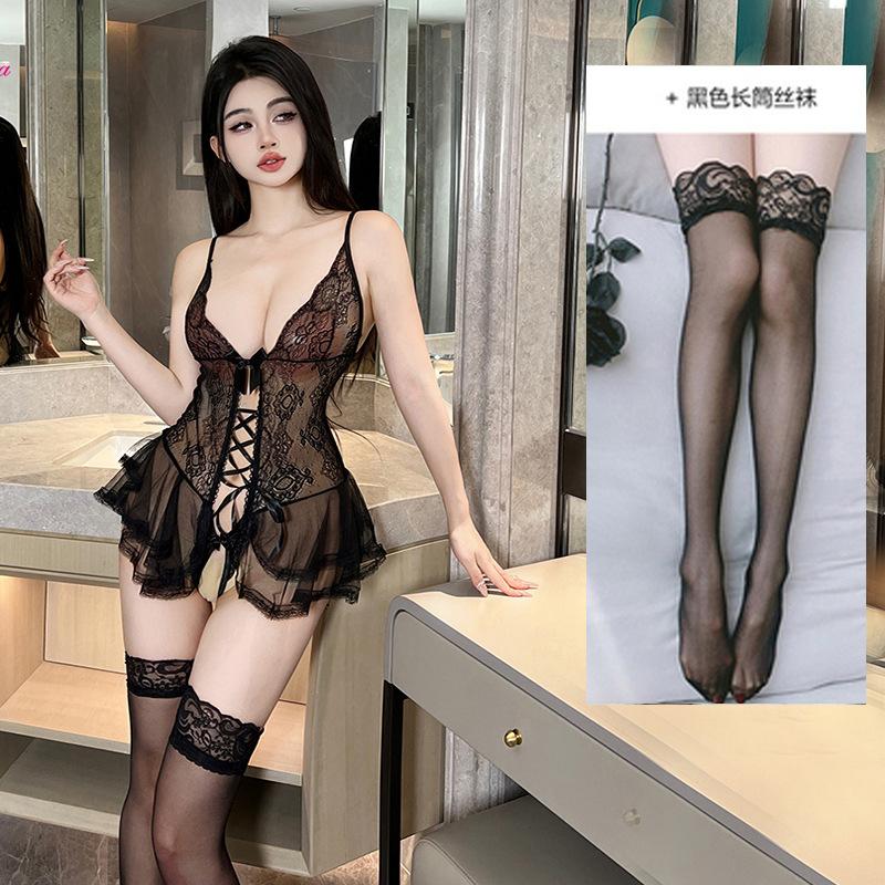 Sexy Lingerie Stepmom Skirt Small Chest Bed Onesie Women's Pure Desire Wind Lace Transparent Pajamas Passionate Temptation