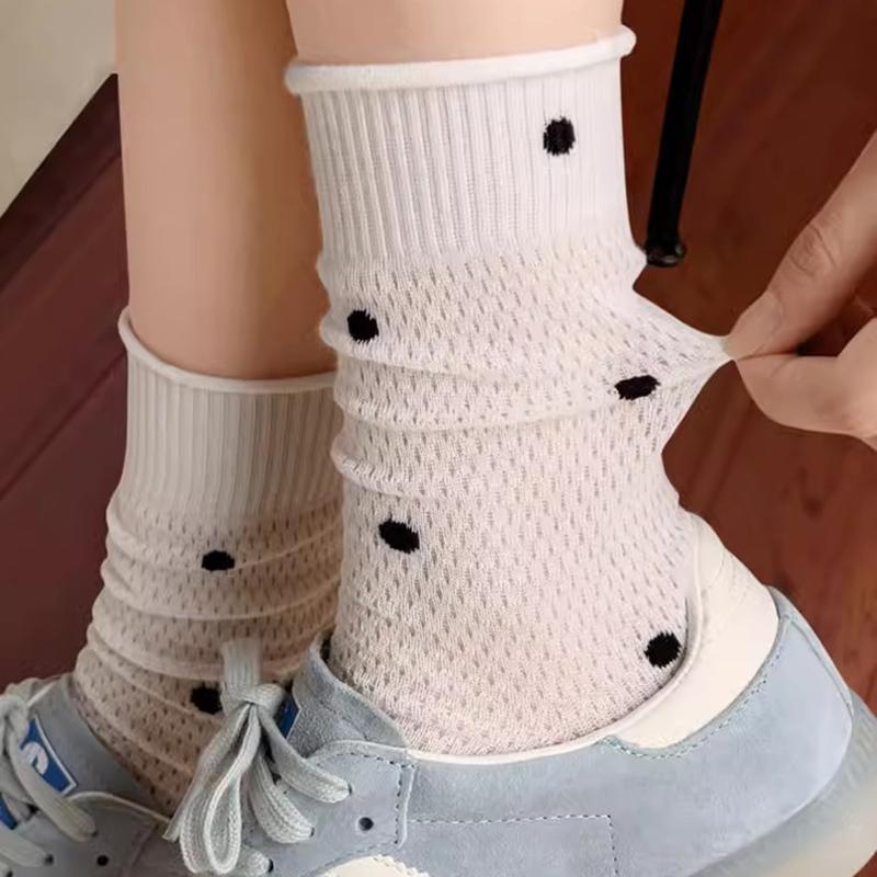 Girls Gift Cute Kawaii Black White Ruffle Sox Fashion Women Polka Dot Socks Spring Summer Thin Female Dot Print Cotton Socks