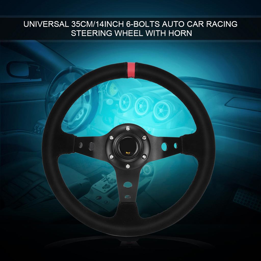 35cmCelsius14inch 6- Auto Car Racing Steering Wheel with Horn Red