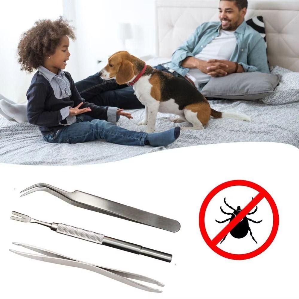 3Pcs/Set Portable Tick Removal Tool Stainless Steel Tick Remover Tool Home Outdoor
