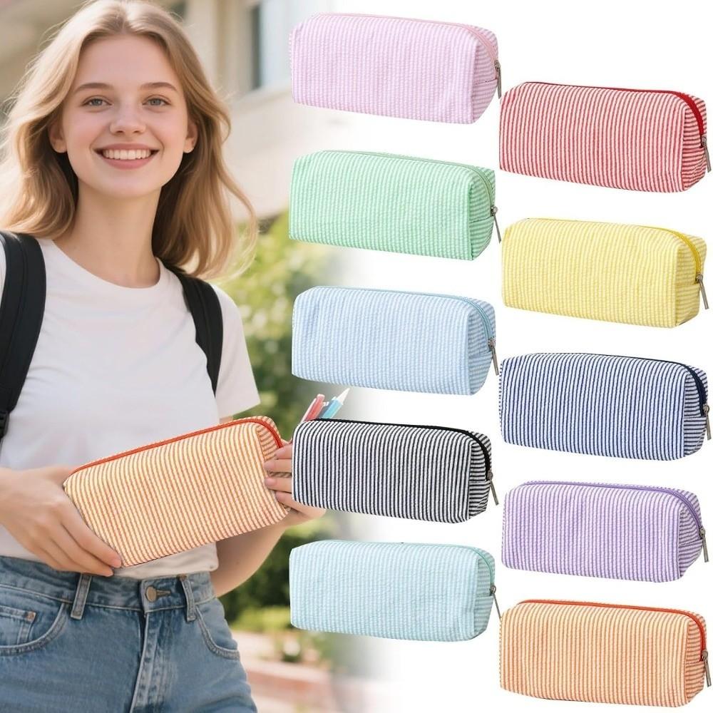 Stripe Pattern Pen Pouch Large Capacity Makeup Pouch New Pen Bag School Supplies