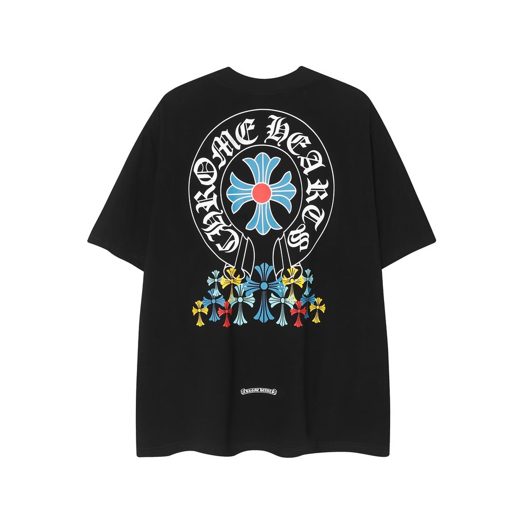 9985 CHROME HEARTS 2025 Vară Nou Bumbac de Înaltă Calitate Gât Rotund Larg Mărimi Mari Tricou de Cuplu pentru Bărbați și Femei