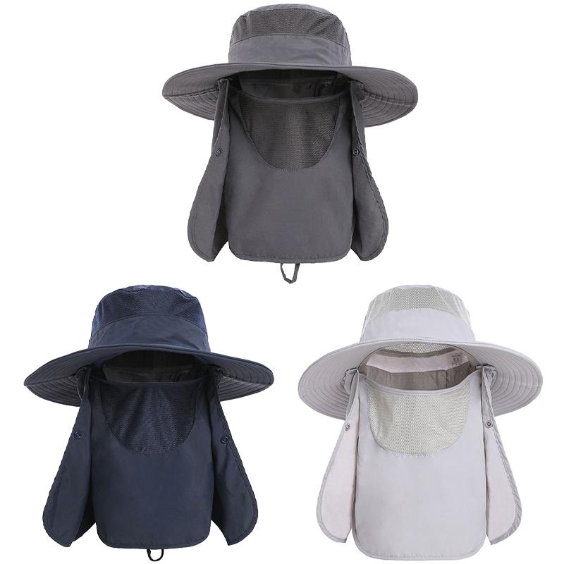 Sun Hat UV Protection Cap Wide Brim Nylon Breathable Quick Dry UPF 50+ Fishing Hat with Removable Fa