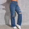 Women's High Waist Washed Women's Jeans Fashionable Versatile Straight Leg Pants