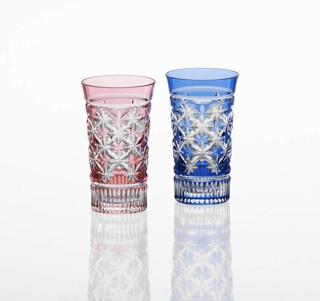 Kagami Crystal Pair of Slim Glasses, Red and Blue, 120ml, Edo Kiriko, TPS587-2951-AB