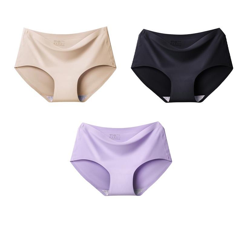 3pcs Sexy Women Panties Ice Silk Seamless Underwear Girl Lingerie Breathable Comfort Briefs Large Size Panties Women Underpant