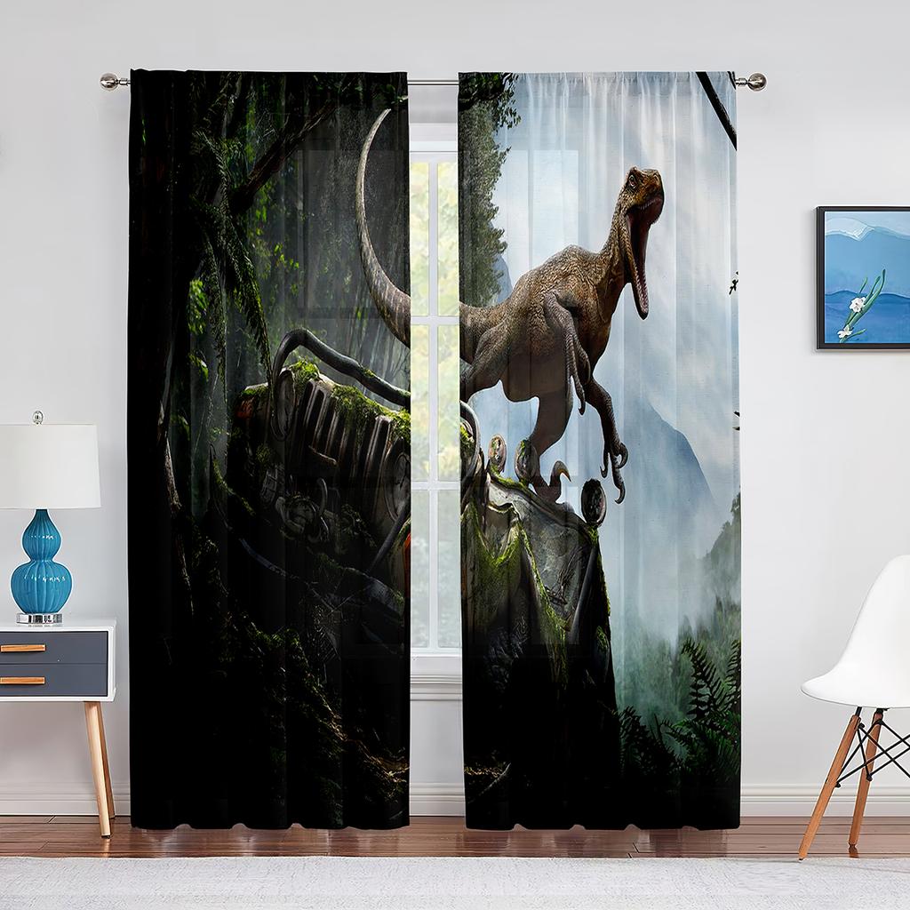 Dinosaur Jurassic Animals Ancient Jungle Sheer Curtain for Living Room Kitchen Voile for Window Blinds Bedroom Tulle Curtains