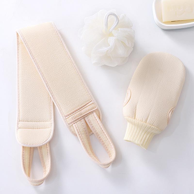 

3pcs Double-sided Scrub Exfoliating Gloves Back Scrubber Towel Bathing Sponge for Scrubbing and Bathing Body Massage бежевий